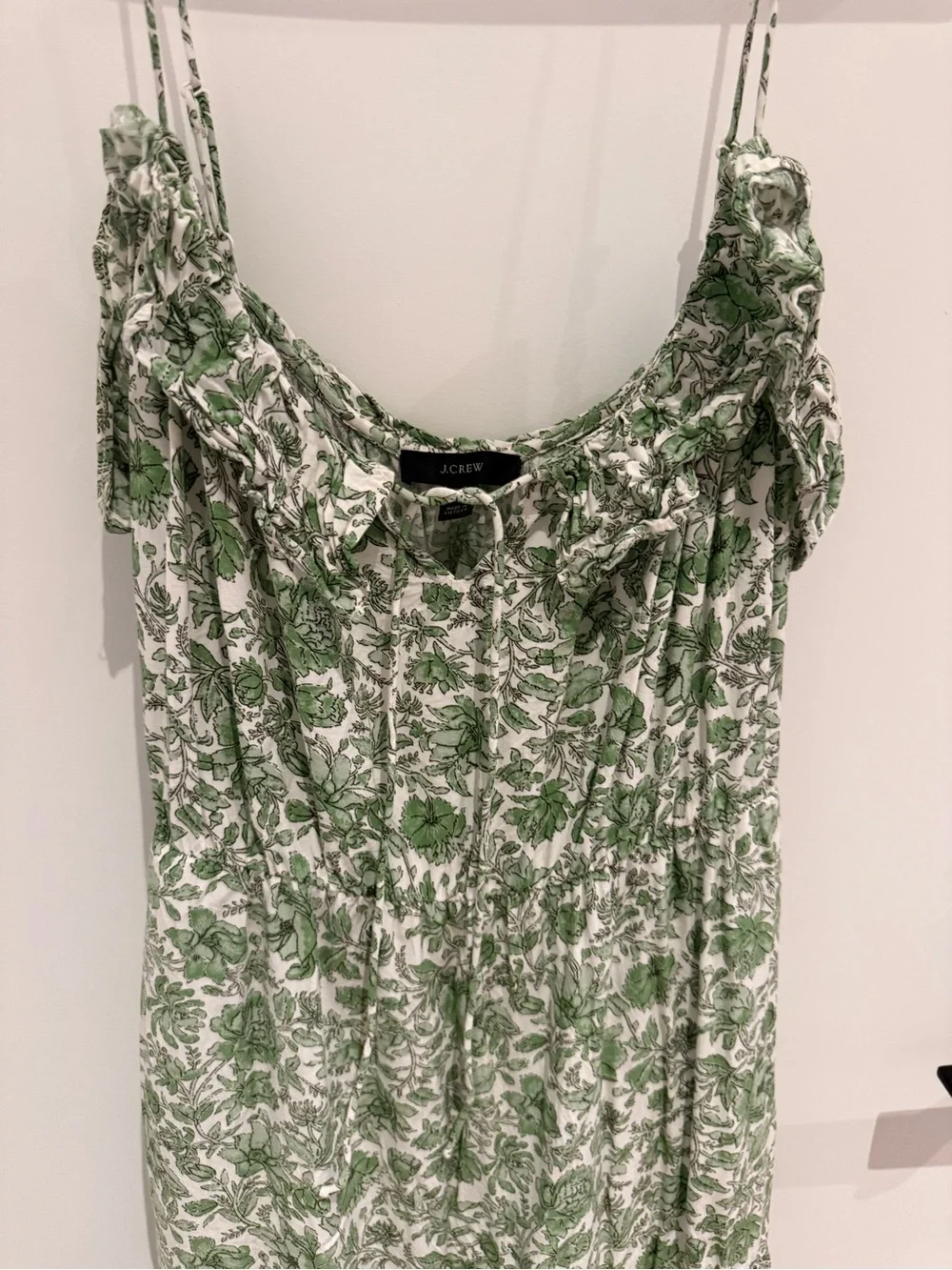J. Crew Green Floral Tiered Spaghetti-Strap Maxi Dress
